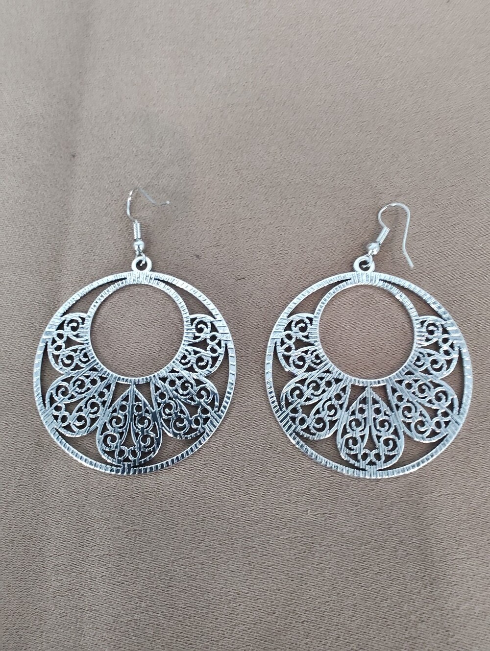 Intricate Silver Filigree Circle Drop Earrings for Women